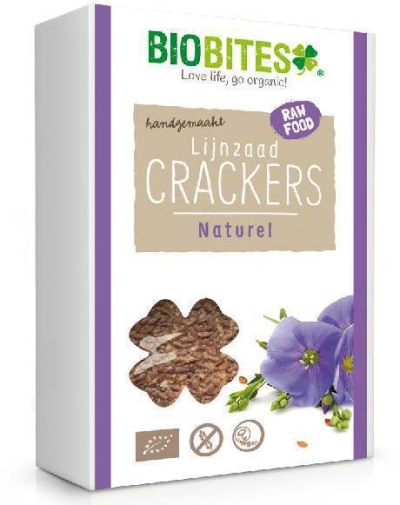 Foto van Biobites lijnzaad crackers raw natural 4st via drogist