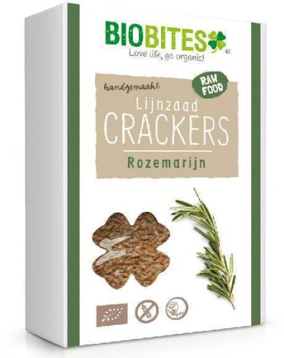 Foto van Biobites lijnzaad crackers raw rozemarijn 4st via drogist