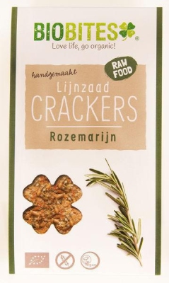 Biobites lijnzaad crackers raw rozemarijn 2st  drogist