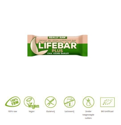 Foto van Lifefood lifebar plus chia young barley bio 47g via drogist