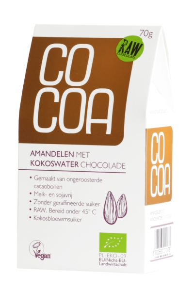 Foto van Cocoa amandelen kokoswater chocolade raw 70gr via drogist