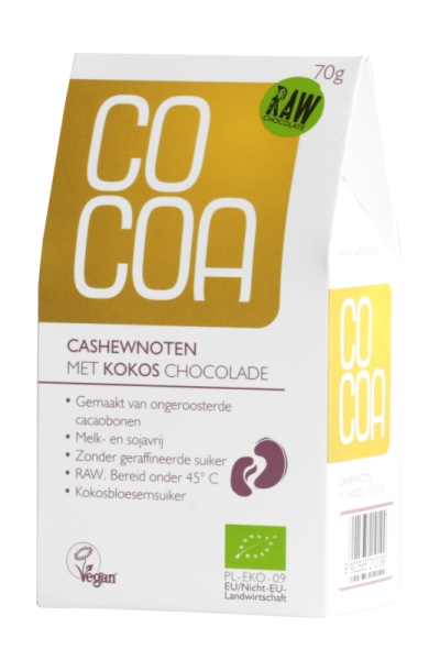 Foto van Cocoa cashewnoten kokos chocolade 70gr via drogist