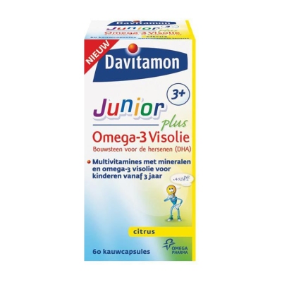 Foto van Davitamon junior 3+ omega 3 visolie 60cp via drogist