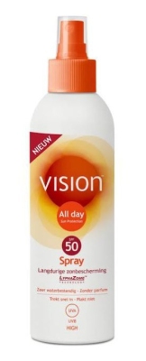 Foto van Vision zonnebrand spray all day sun protection spf 50 200ml via drogist