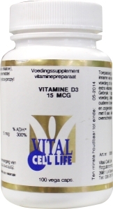 Foto van Vital cell life vitamine d3 15 mcg 100cap via drogist