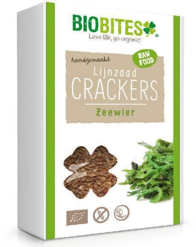 Foto van Biobites lijnzaad crackers raw zeewier 4st via drogist