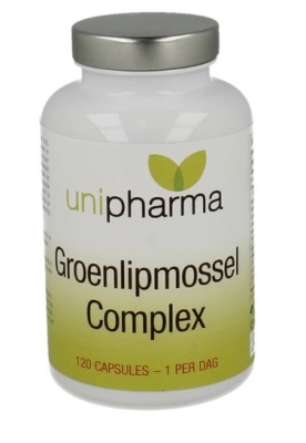 Foto van Unipharma groenlipmossel complex 120cp via drogist