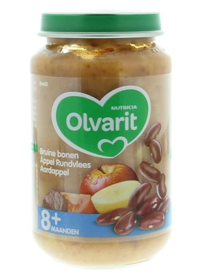Foto van Olvarit 8m00 bruine bonen appel rundvlees aardappel 6 x 200g via drogist