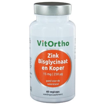 Vitortho zink bisglycinaat 15 mg koper 250 µg 60vc  drogist