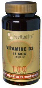 Foto van Artelle vitamine d3 15 mcg 100cap via drogist