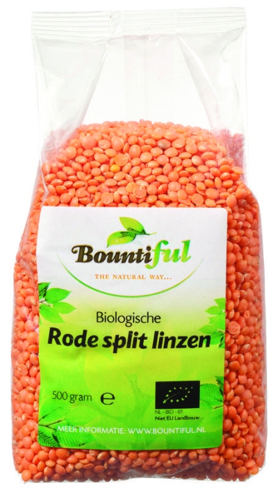 Foto van Bountiful rode split linzen bio 500g via drogist