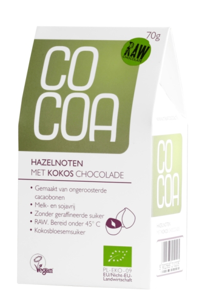 Foto van Cocoa hazelnoten kokos chocolade raw 70gr via drogist