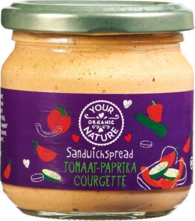 Foto van Your organic nat sandwichspread tomaat paprika courgette 180g via drogist
