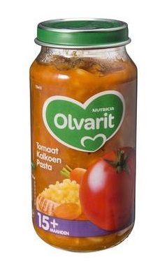 Foto van Olvarit 15m10 tomaat kalkoen pasta 6 x 250g via drogist