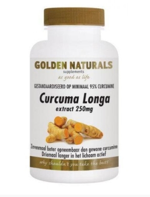 Foto van Golden naturals curcuma longa piperine 60cap via drogist