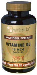 Foto van Artelle vitamine d3 15 mcg 250cap via drogist