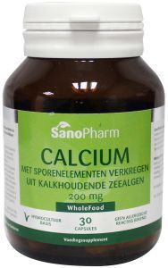 Foto van Sanopharm calcium 200mg wholefood 30cap via drogist