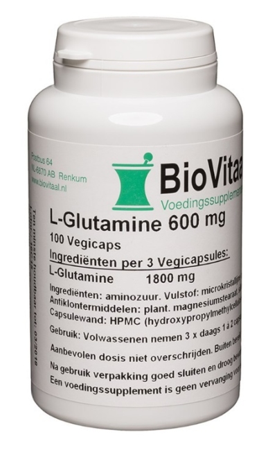 Foto van Biovitaal l glutamine 600 100cp via drogist