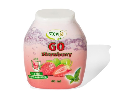 Foto van Stevija stevia limonadesiroop go strawberry 40ml via drogist