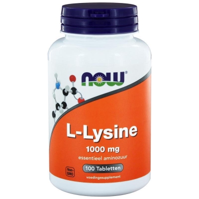 Foto van Now l-lysine 1000 mg 100tab via drogist