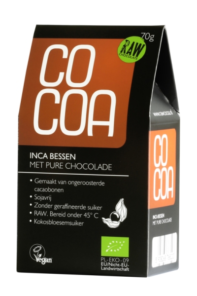 Foto van Cocoa inca bessen pure chocolade raw 70gr via drogist
