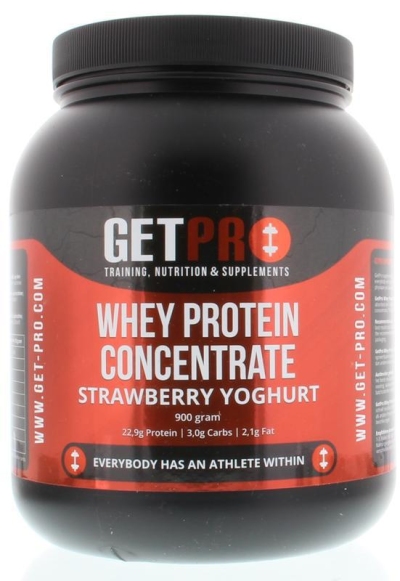Foto van Getpro whey protein concentrate strawberry yoghurt 900g via drogist