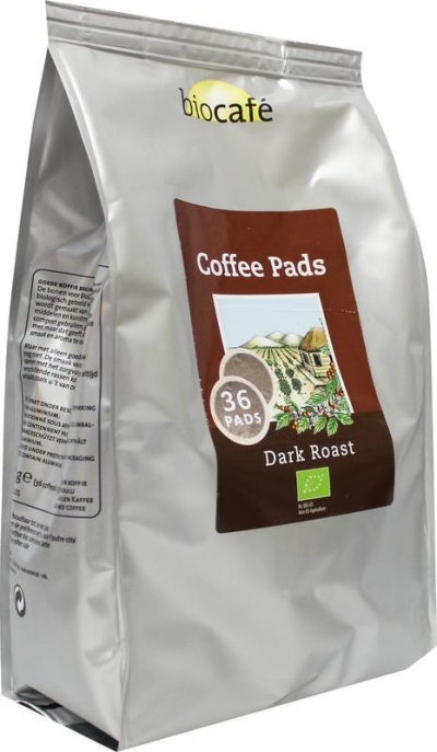 Foto van Bio café koffiepads dark roast 6 x 6 x 36st via drogist