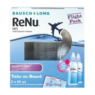 Foto van Bausch & lomb renu mps sensitive flight pack 2x60ml via drogist