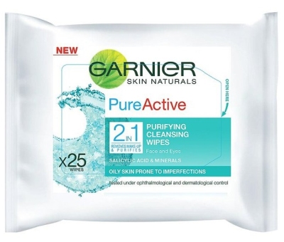 Garnier skin naturals wipes pure active 25st  drogist