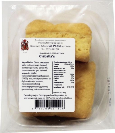 Foto van Le poole ciabatta broodjes 50 gram 2x50g via drogist