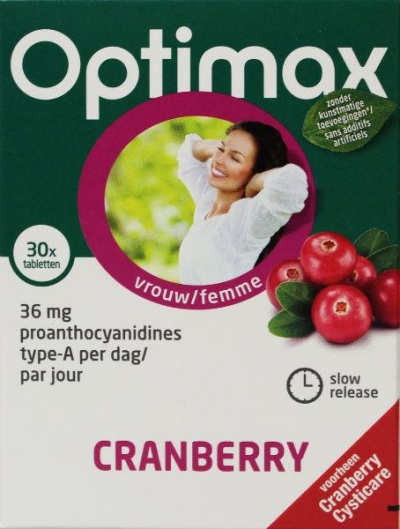 Foto van Optimax cysticare cranberry slow release 30tab via drogist