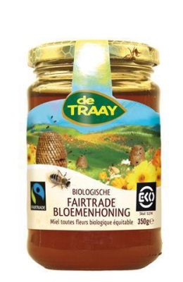 Foto van Traay bloemenhoning fair trade bio 350g via drogist