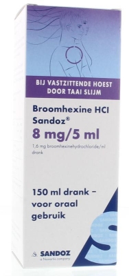 Foto van Sandoz broomhexine hcl 8 mg/5 ml 150ml via drogist