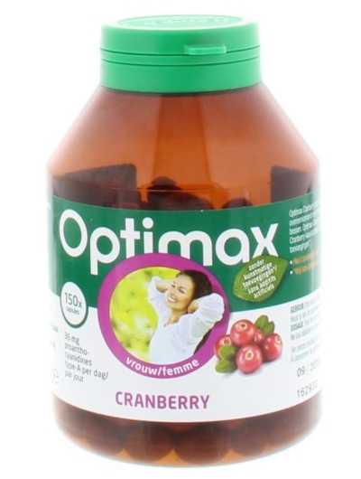 Foto van Optimax cysticare cranberry 150cap via drogist