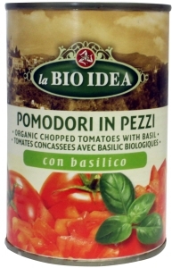 Foto van Bioidea tomatenstukjes basilicum 12 x 400g via drogist