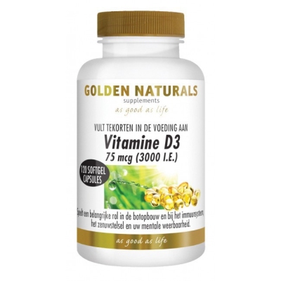 Foto van Golden naturals vitamine d3 75 mcg 120sg via drogist