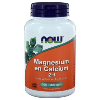 Foto van Now magnesium & calcium vitamine d 100tab via drogist