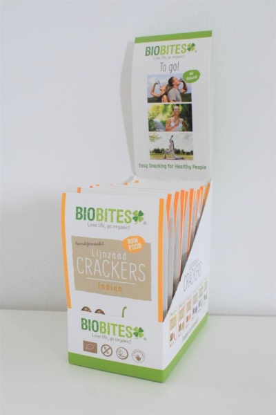 Foto van Biobites lijnzaad crackers indian display displ via drogist