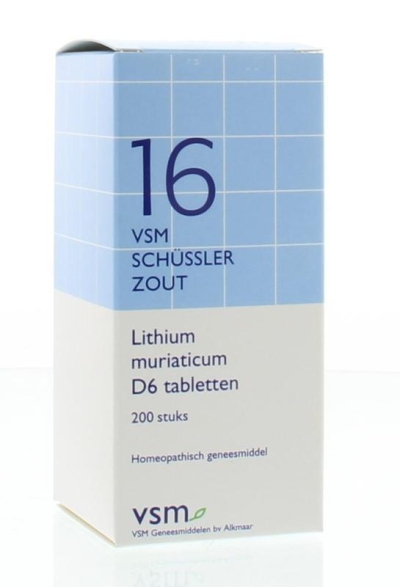 Foto van Vsm schussler celzout 16 lithium muriaticum d6 200tab via drogist