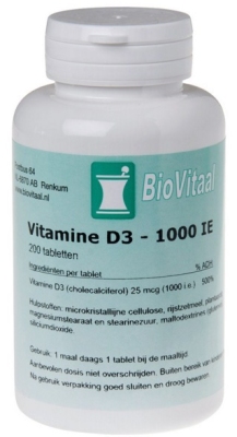 Biovitaal vitamine d3 15mcg 200tb  drogist