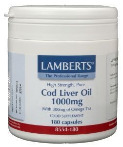 Foto van Lamberts levertraan (cod liver oil) 1000 mg 180cap via drogist
