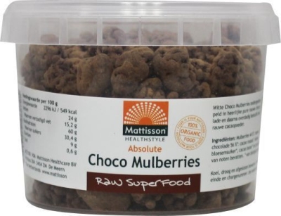 Foto van Mattisson absolute raw choco mulberries 150g via drogist