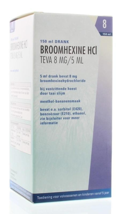 Foto van Teva broomhexine hcl 8 mg/5 ml 150ml via drogist