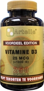 Foto van Artelle vitamine d3 25 mcg 250sft via drogist
