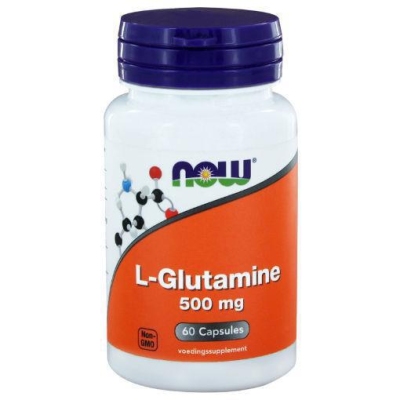 Foto van Now l-glutamine 500mg 60cap via drogist