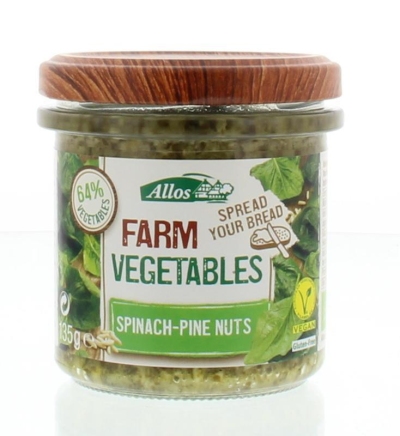 Foto van Allos farm vegetables spinazie & pijnboompitten 6 x 135g via drogist