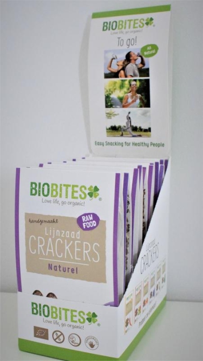 Biobites lijnzaad crackers natural display displ  drogist