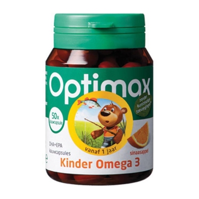 Foto van Optimax kinder omega 3 sinaasappel 50kcap via drogist