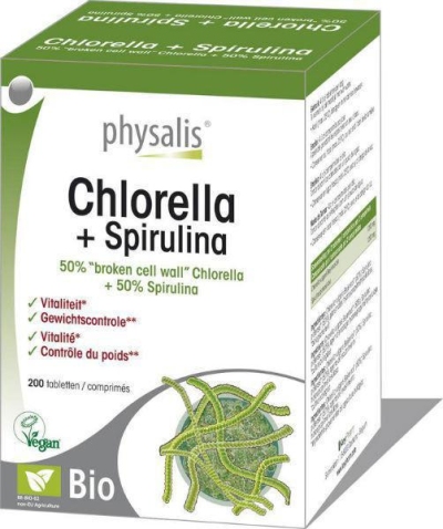 Foto van Physalis chlorella & spirulina 200tb via drogist