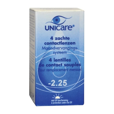 Foto van Unicare contactlenzen maandlenzen min 2.25 4pack via drogist